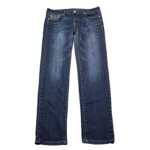 Miss Chic Jeans Womens 11 Blue Straight Mid Rise Flat Front Denim Pants